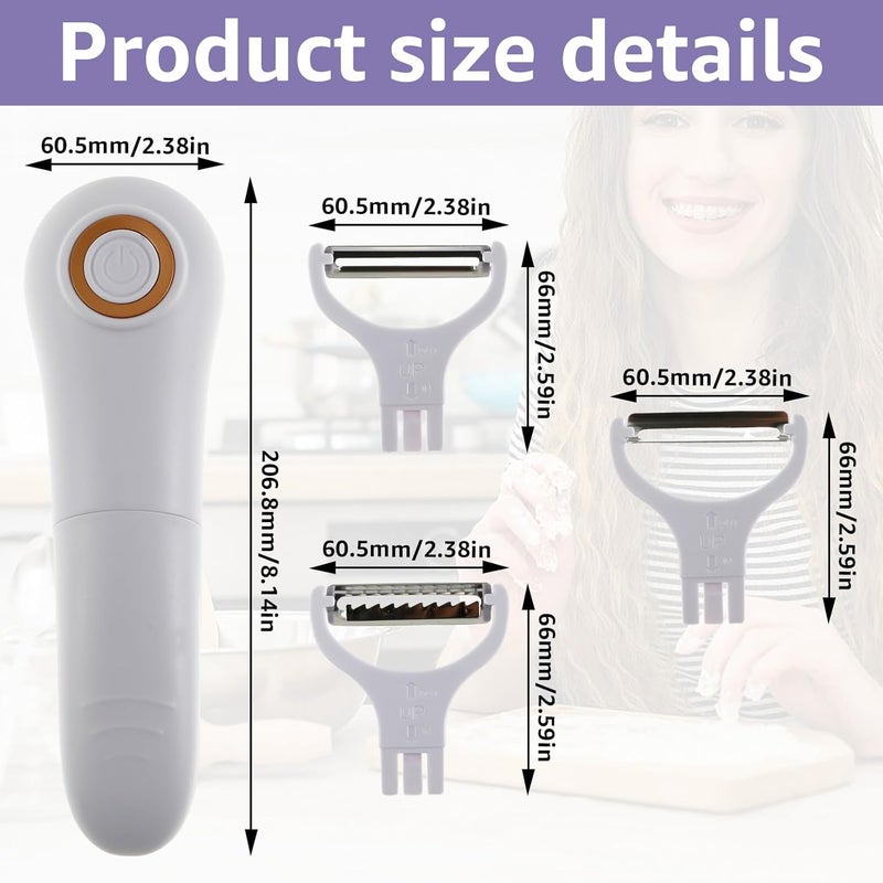 windforgecraft Electric Potato Peeler Peeler Multi-Functional Handheld Electric Vegetables and Fruit Peeler with Three Stainless Steel Paring Knife for Apples Potato Carrots Cucumber (Battery) - Image 2
