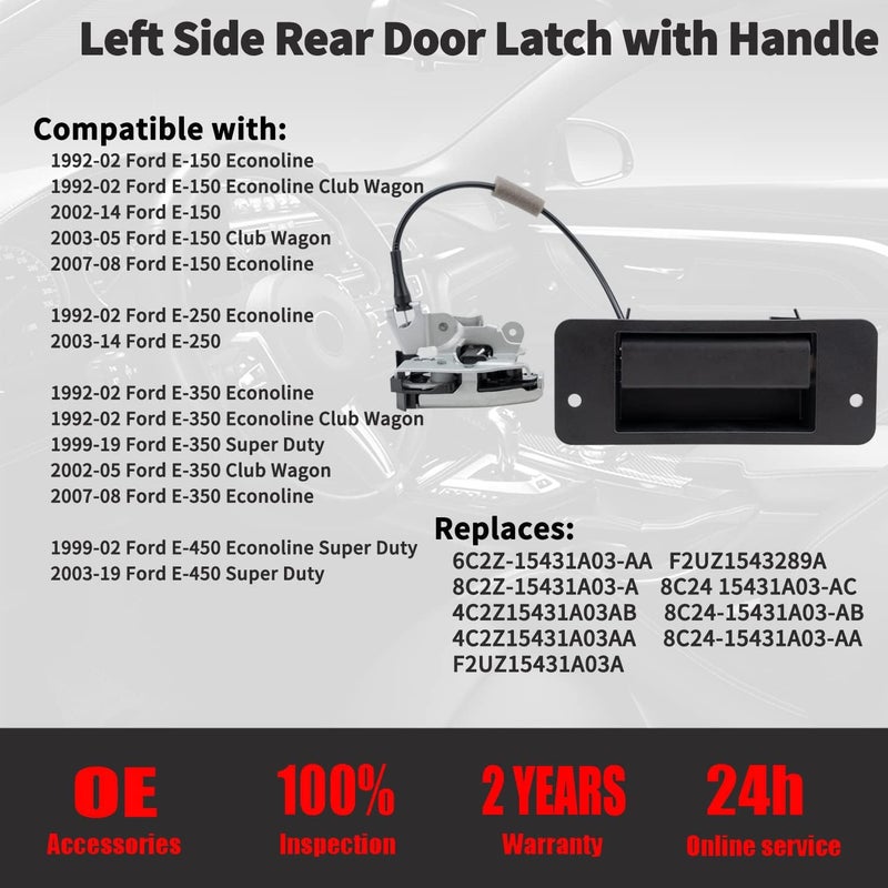 Qagea Rear Door Latch with Handle - Left Driver Side for Ford E-Series (1992-2019) - Image 2