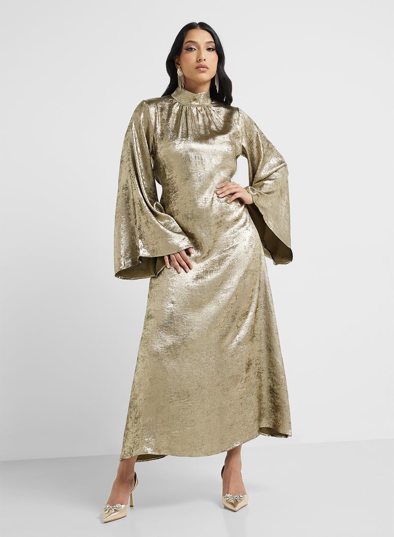Khizana Shimmer Dress With Flare Sleeeves - Image 4