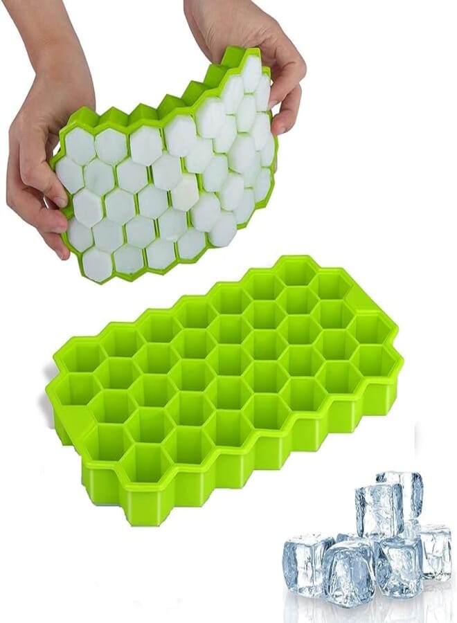 GDR Ice Cube Tray with Silicon Ice Mold Trays Flexible Silicone Honeycomb Design 37 Cavity Ice Cube Tray (Pack of 1) - Multicolor