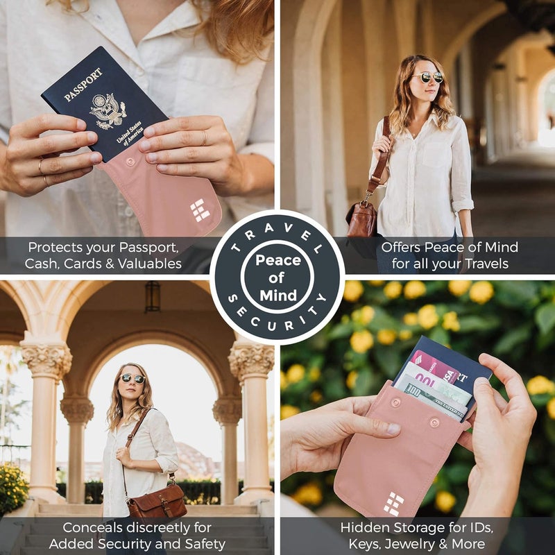 Zero Grid Hidden Bra Wallet - Travel Pouch and Secret Pocket for Passport, Money, Credit Cards - Undercover Stash for All Bra Sizes - Secure, Comfortable, Machine Washable - Pink - Image 3