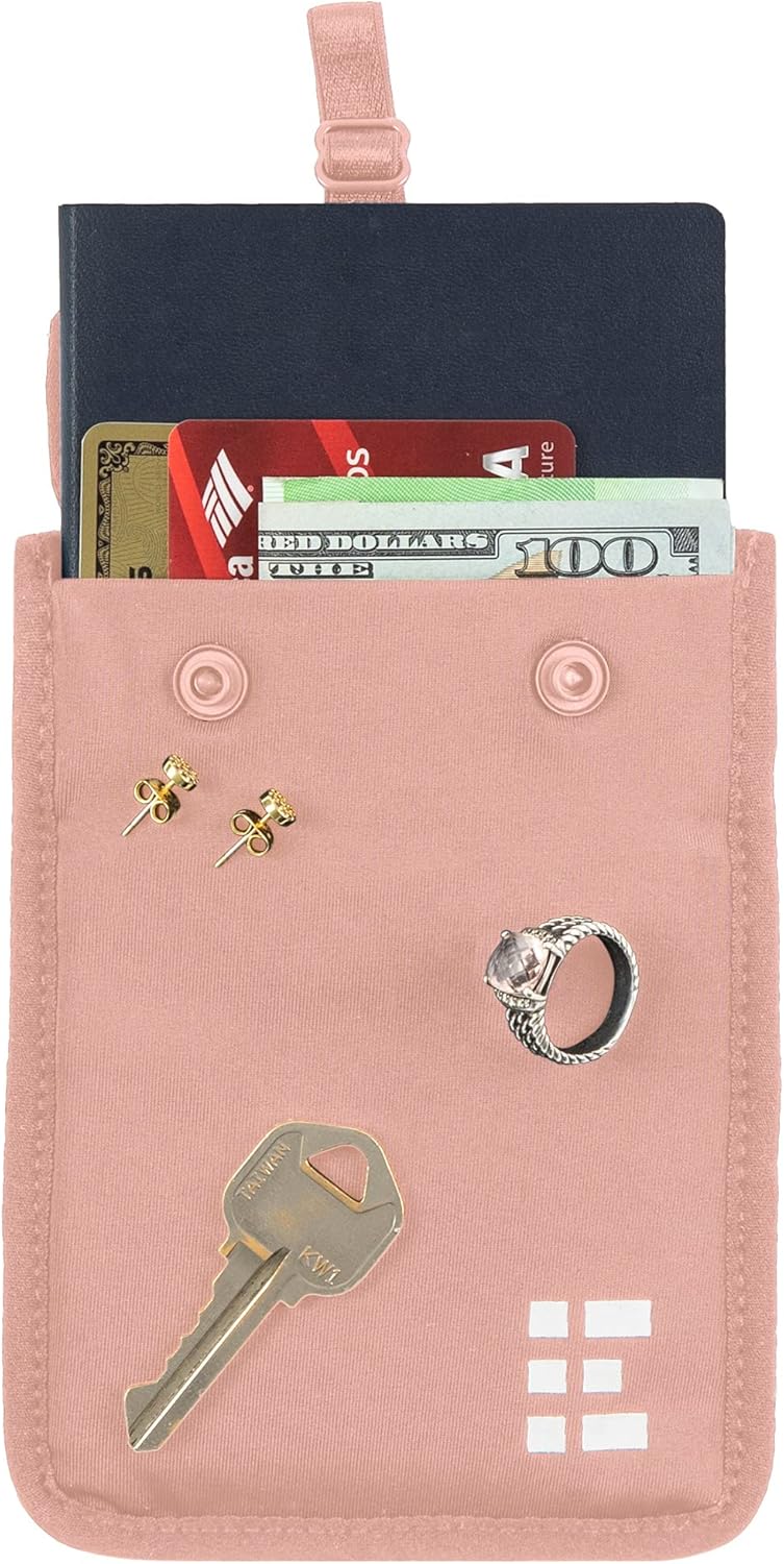 Zero Grid Hidden Bra Wallet - Travel Pouch and Secret Pocket for Passport, Money, Credit Cards - Undercover Stash for All Bra Sizes - Secure, Comfortable, Machine Washable - Pink - Image 1