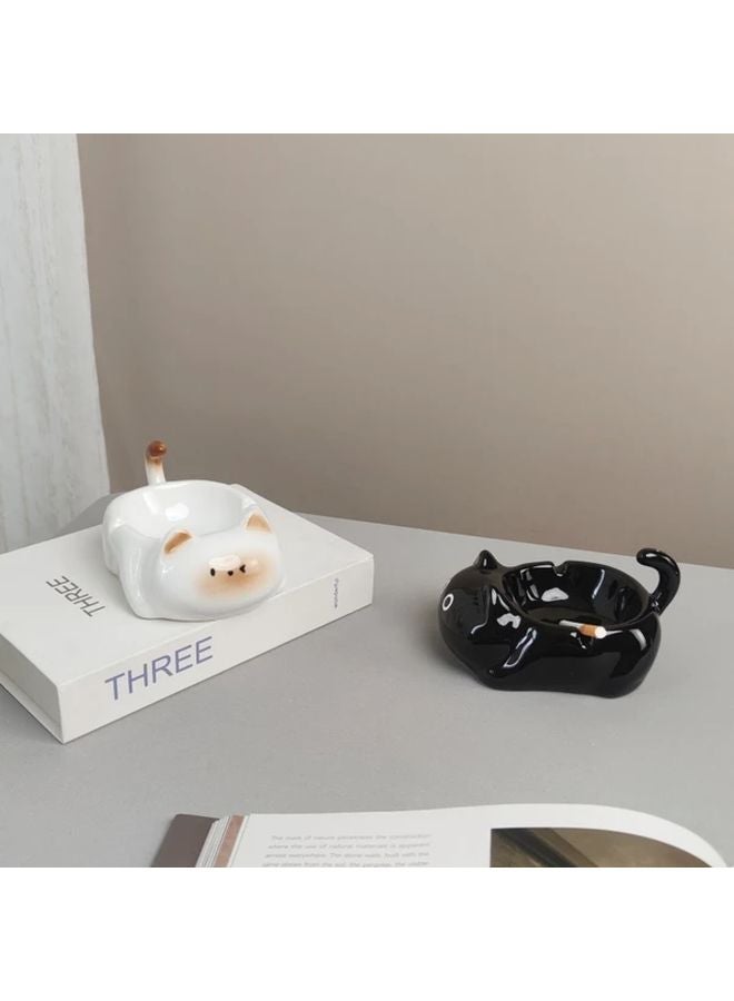 White Cat Ashtray With Lid Classic Style Irregular Shape Ideal Fathers Day Gift - Image 5