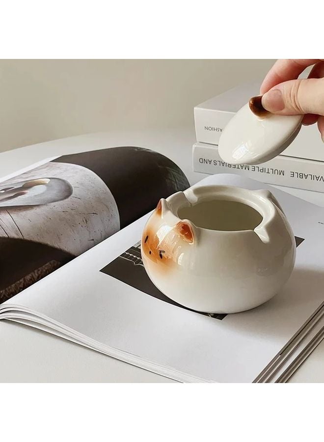 White Cat Ashtray With Lid Classic Style Irregular Shape Ideal Fathers Day Gift - Image 4