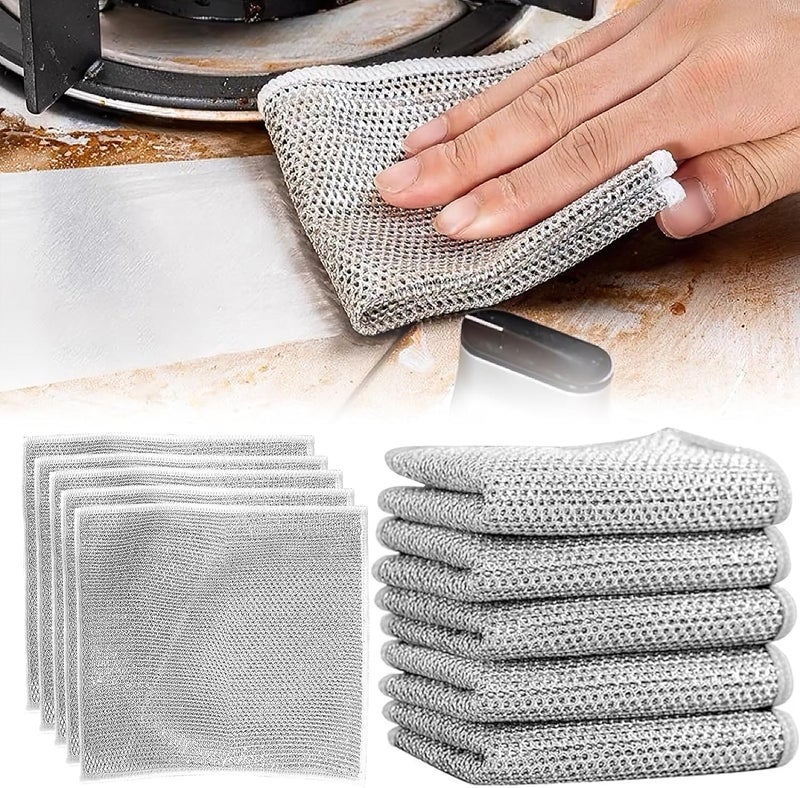 KBZONE KBZONE Microfiber 5Pcs Multifunctional NonScratch Wire Dishcloth Steel Wire Dish Towel Multipurpose Wire Dishwashing Rags for Wet and Dry Scrubs Cleans for Dishes Sinks Counters Stove Tops