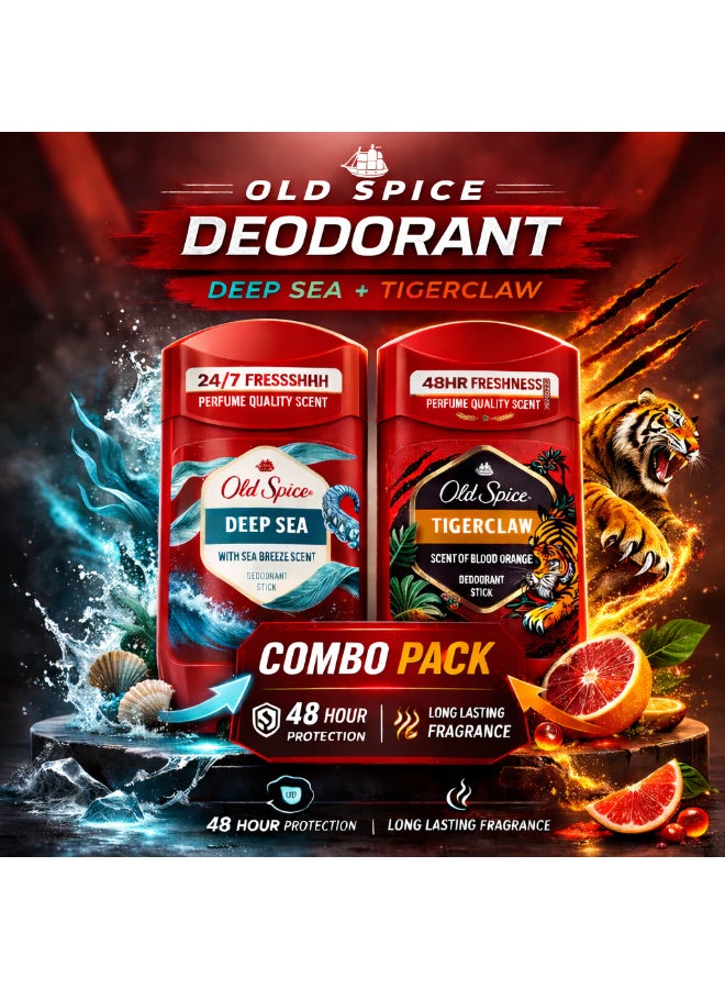 Deep Sea & Tigerclaw Deodorant Stick 48H Freshness 2x50 ml