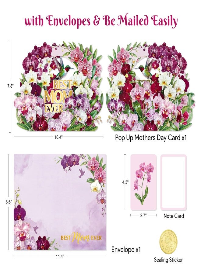 D4DREAM Pop Up Mothers Day Card - 5-Layer Best Mom Ever, 3D Orchid Flower Pop Up Card Mothers Day with Hummingbird, Handmade Flower Bouquet Gift for Mom Women Wife Daughter Grandma (7.8”x10.6”) - Image 4