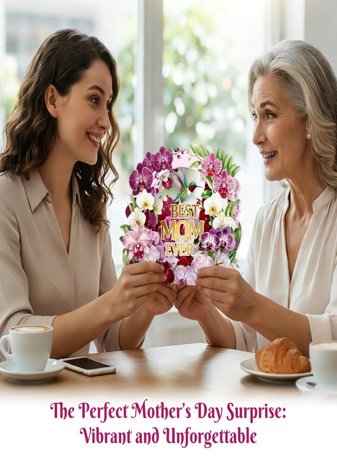 D4DREAM Pop Up Mothers Day Card - 5-Layer Best Mom Ever, 3D Orchid Flower Pop Up Card Mothers Day with Hummingbird, Handmade Flower Bouquet Gift for Mom Women Wife Daughter Grandma (7.8”x10.6”) - Image 2