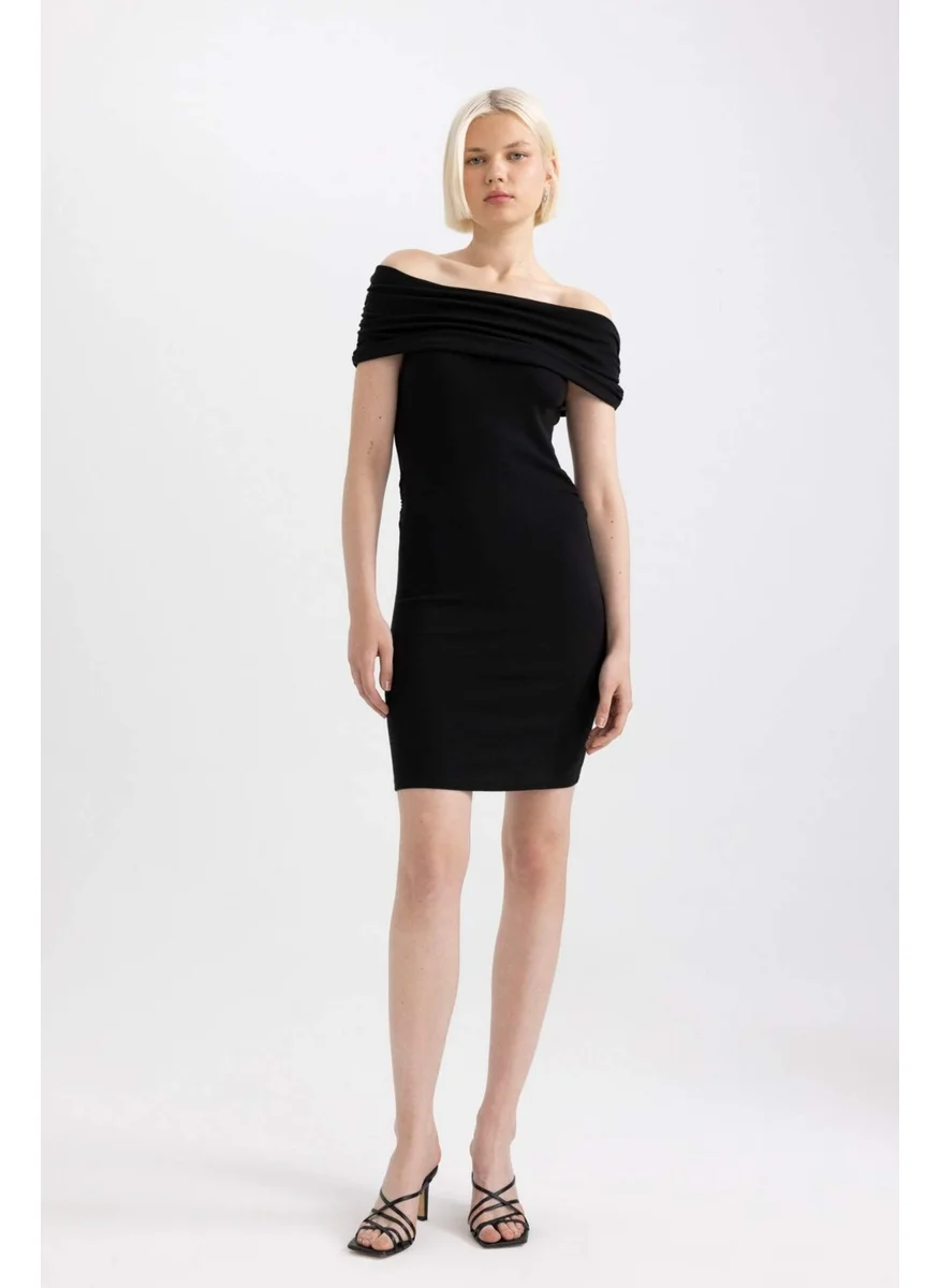 ديفاكتو Bodycon Off the Shoulder Ribbed Camisole Long Sleeve Mini Dress D1171AX24SM