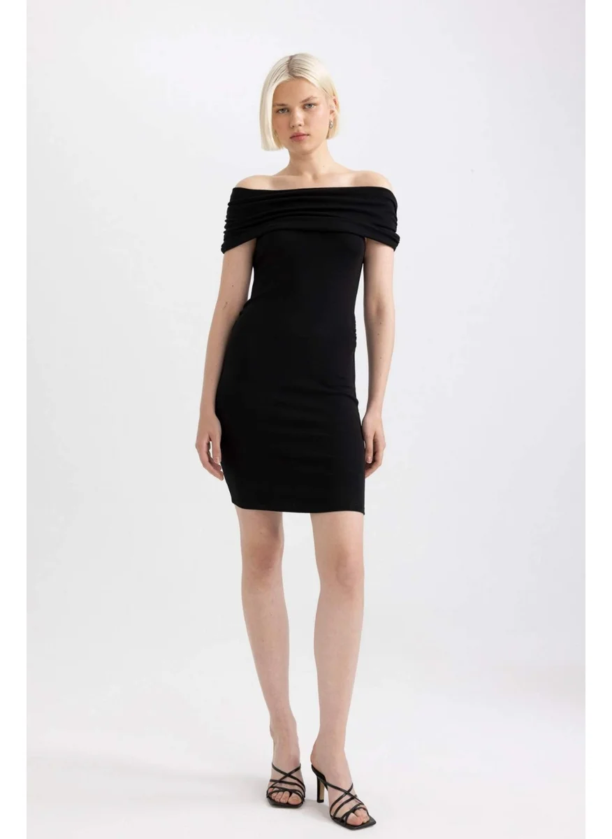 ديفاكتو Bodycon Off the Shoulder Ribbed Camisole Long Sleeve Mini Dress D1171AX24SM