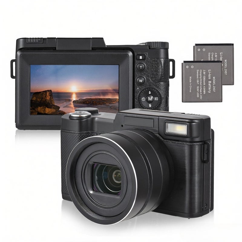 CD-R5 4K Digital Camera Digital Video Camera Camcorder 48MP 3.0 Inch IPS Foldable Screen 5X Optical/ 8X Digital Zoom Auto Focus Built-in Flash with 2pcs Batteries Shoulder Strap for Vlogging - Image 1