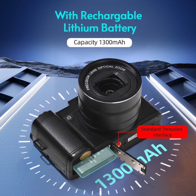 CD-R5 4K Digital Camera Digital Video Camera Camcorder 48MP 3.0 Inch IPS Foldable Screen 5X Optical/ 8X Digital Zoom Auto Focus Built-in Flash with 2pcs Batteries Shoulder Strap for Vlogging - Image 2