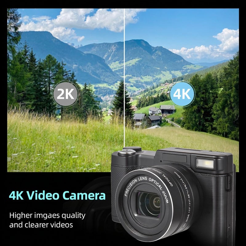CD-R5 4K Digital Camera Digital Video Camera Camcorder 48MP 3.0 Inch IPS Foldable Screen 5X Optical/ 8X Digital Zoom Auto Focus Built-in Flash with 2pcs Batteries Shoulder Strap for Vlogging - Image 5