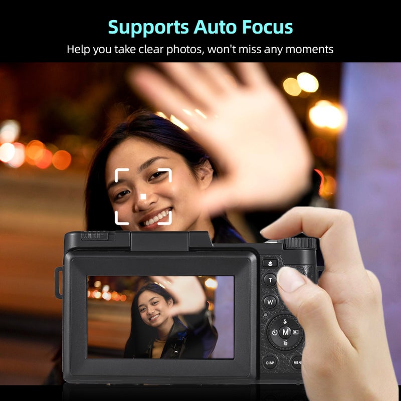 CD-R5 4K Digital Camera Digital Video Camera Camcorder 48MP 3.0 Inch IPS Foldable Screen 5X Optical/ 8X Digital Zoom Auto Focus Built-in Flash with 2pcs Batteries Shoulder Strap for Vlogging - Image 3