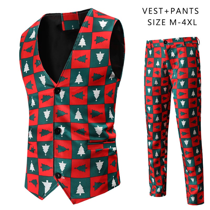 Trade Christmas Vest And Trousers Suit 2-Piece Printed Casual Suit Novel Suit - Image 1