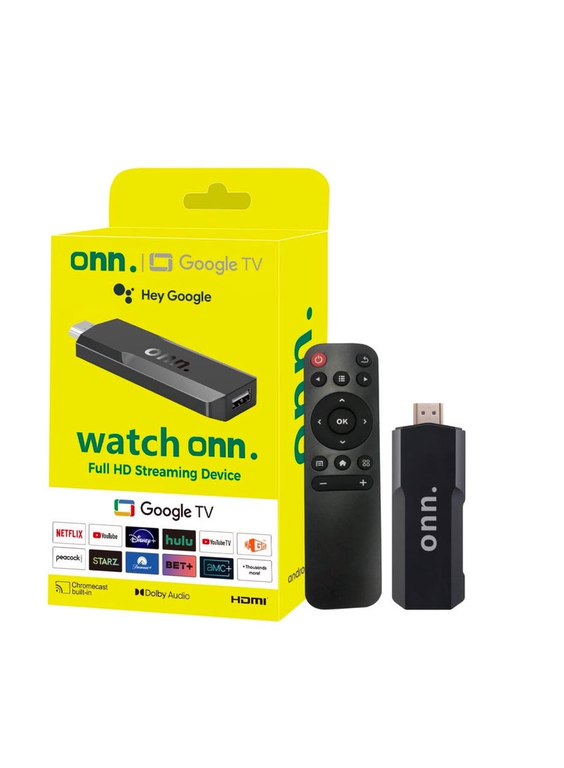 ONN Google TV Full HD Streaming Device, HDMI TV Stick, Chromecast Built-in, Dolby Audio, Voice Remote with Hey Google, Smart Media Player for Streaming Movies, Shows & Apps - Image 1