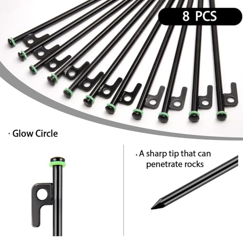 AVOFOREST 8Inch Heavy Duty Tent Stakes,8 PCS Tent Pegs Metal+Fluorescent Silicone Rings+ Storage Bag for Camping - Image 5