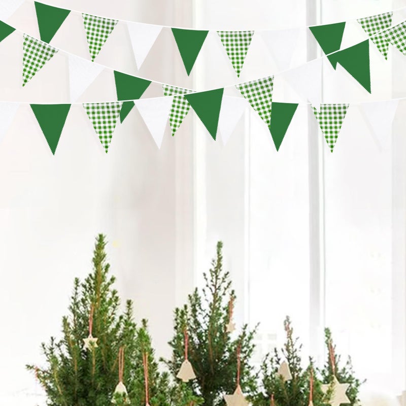pinkblume 32Ft Green Party Decorations Green Buffalo Plaid Checkered White Triangle Flag Gingham Pennant Bunting Fabric Garland For Wedding Birthday Picnic Bbq Outdoor Golf Party Dinosaur Arbor Day Decorations - Image 5