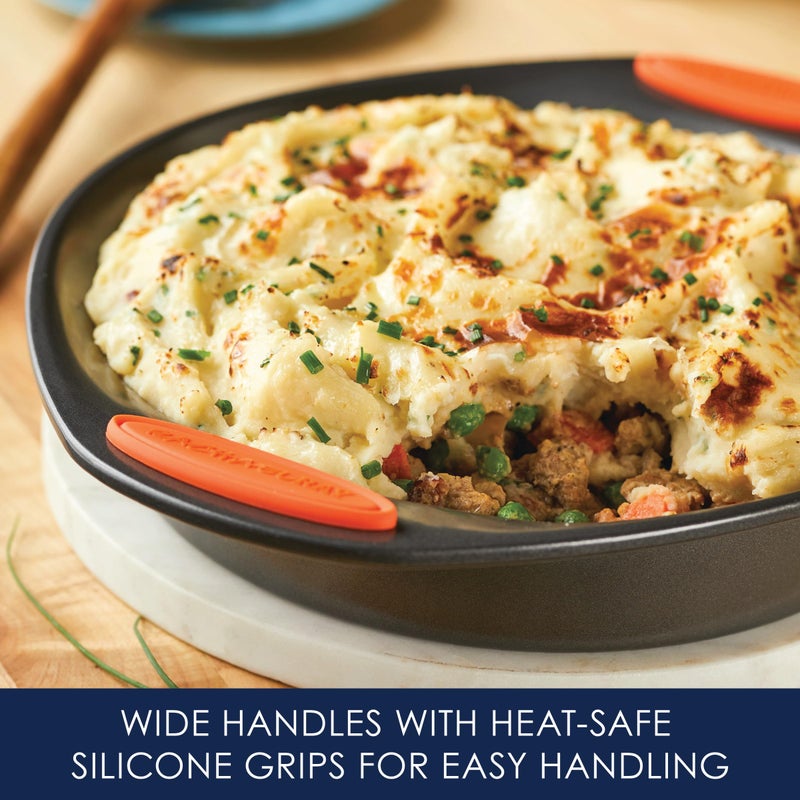 Rachael Ray راشيل راي يام - أو! صينية خبز غير لاصقة مع مقبض / صينية كعك غير لاصقة مع مقبض، دائرية - 9 بوصة، رمادي - Image 3