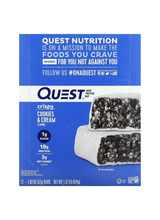 QUEST NUTRITION Quest Nutrition, Hero Protein Bar, Crispy Cookies & Cream, 12 Bars, 1.83 oz (52 g) Each 
