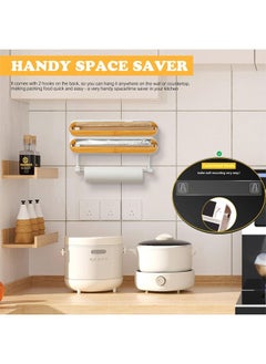Hihonor Plastic Wrap Dispenser with Cutter and Magnetic Bottom, Refillable Tin Foil and Plastic Wrap Organizer for Kitchen, Aluminum Foil Dispenser with Paper Towel Holder Wall Mount, Fits 12" Roll  - Image 4