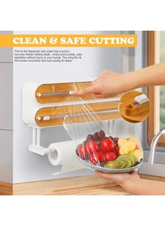 Hihonor Plastic Wrap Dispenser with Cutter and Magnetic Bottom, Refillable Tin Foil and Plastic Wrap Organizer for Kitchen, Aluminum Foil Dispenser with Paper Towel Holder Wall Mount, Fits 12" Roll  - Image 2