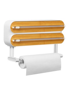 Hihonor Plastic Wrap Dispenser with Cutter and Magnetic Bottom, Refillable Tin Foil and Plastic Wrap Organizer for Kitchen, Aluminum Foil Dispenser with Paper Towel Holder Wall Mount, Fits 12" Roll  - Image 1