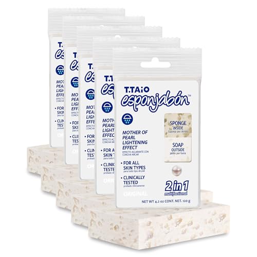 T. Taio T.Taio Esponjabon Mother of Pearl Soap Sponge - Cleansing Shower Scrubber - Cleaning Bath Wash Scrub - Oil Removal - Massage & Lather Foot, Elbow, & Face - Bathroom Accessories - Fresh Scent (5-Pack) - Image 1