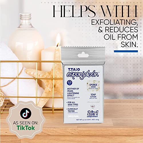 T. Taio T.Taio Esponjabon Mother of Pearl Soap Sponge - Cleansing Shower Scrubber - Cleaning Bath Wash Scrub - Oil Removal - Massage & Lather Foot, Elbow, & Face - Bathroom Accessories - Fresh Scent (5-Pack) - Image 2