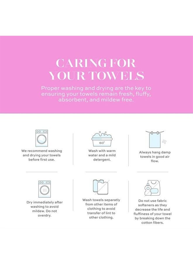 CASA COPENHAGEN White Bay 600 GSM Egyptian Cotton Towel for Hotel Spa Kitchen Bathroom, Set of 6, 2Bath, 2Hands, 2Washcloths - White with Lavender and Grey Border  - Image 2