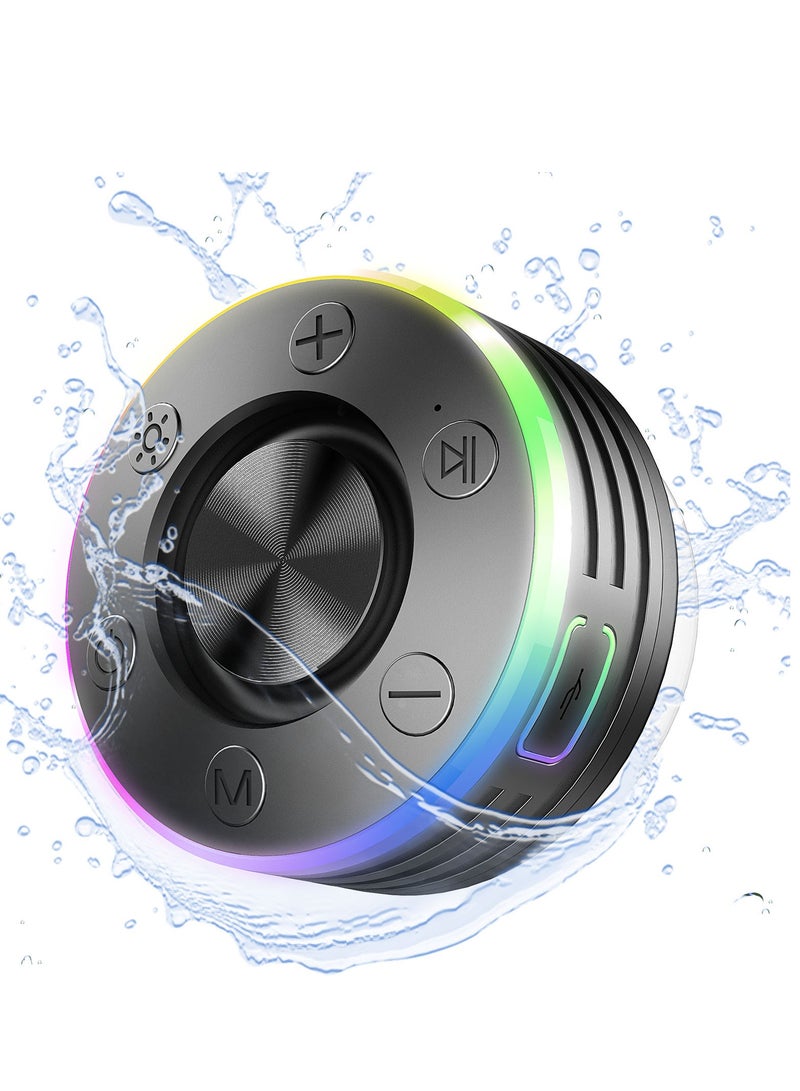 Bluetooth Shower Speaker, Portable Shower Speakers Wireless Bluetooth 5.2 with Time Display, Bluetooth Speakers with RGB Light Show, Suction Cup, Waterproof IP8, 360° Stereo Sound - Image 1