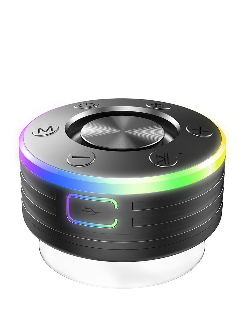 Bluetooth Shower Speaker, Portable Shower Speakers Wireless Bluetooth 5.2 with Time Display, Bluetooth Speakers with RGB Light Show, Suction Cup, Waterproof IP8, 360° Stereo Sound - Image 2