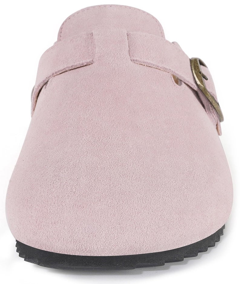 Intini Unisex Suede Leather Clogs Mules Mens Womens Cork Footbed House Slipers with Arch Support and Adjustable Pink - Image 2