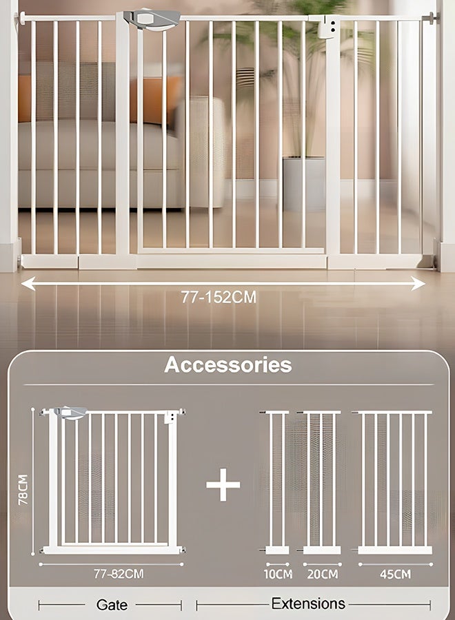 Extra Wide Adjustable Baby Safety Gate, Pressure Mounted No-Drill Installation with 3 Extension Kit (10/20/45cm), Heavy Duty Steel Construction with Formaldehyde-Free Coating,Indoor Safety Gates for Pet Fence Doorway Hallway and Stair Use - Image 2