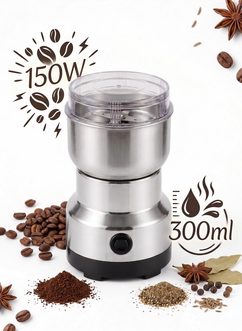 بريمو بلس مطحنة قهوة كهربائية صغيرة متعددة الوظائف 150واط، مطحنة حبوب فلفل كهربائية صغيرة مع شفرة من الستانلس ستيل، للاعشاب والتوابل والمكسرات والحبوب وطحن حبوب القهوة - Image 1