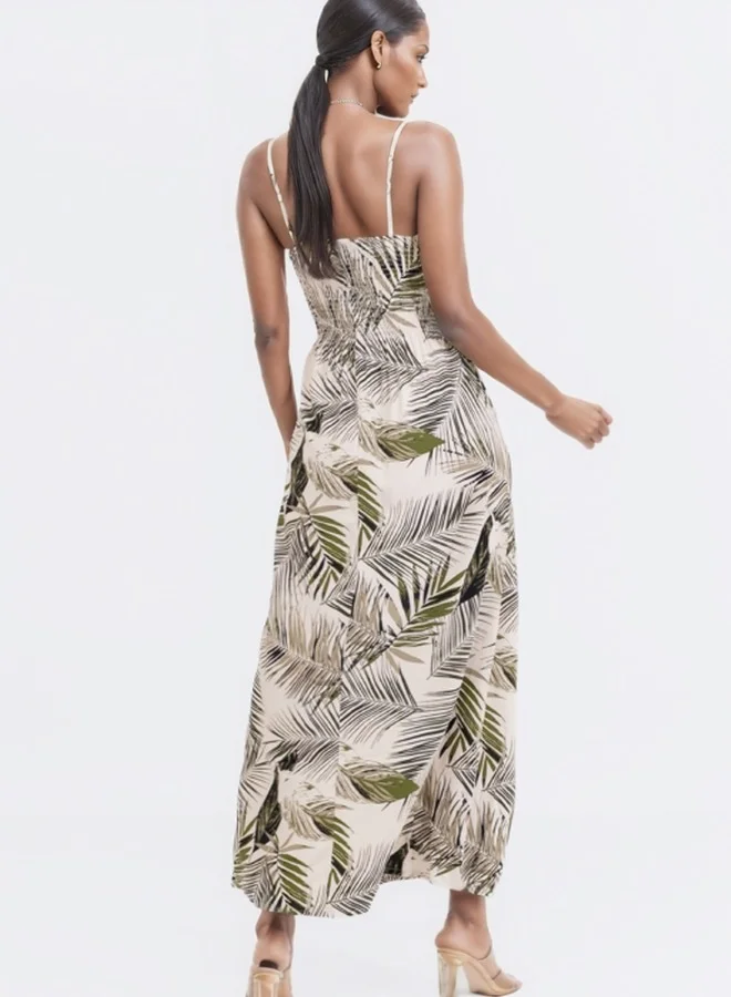 هايليز Spaghetti Strap Crochet Bodice Maxi Dress - Palm Leaf Print