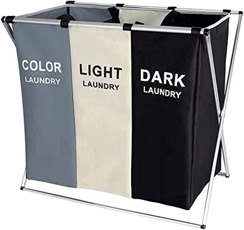 MUGATH MUGATH laundry basket for clothes135L Laundry Clothes Hamper Sorter Basket Bin Foldable 3 Sections with Aluminum Frame Washing Storage Dirty Clothes Bag for Bathroom Bedroom Home 64L38W 59H  - Image 1