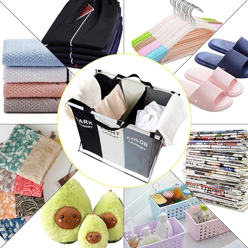MUGATH MUGATH laundry basket for clothes135L Laundry Clothes Hamper Sorter Basket Bin Foldable 3 Sections with Aluminum Frame Washing Storage Dirty Clothes Bag for Bathroom Bedroom Home 64L38W 59H  - Image 5