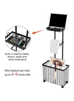 XiuWoo Freestanding Toilet Paper Holder Toilet Tissue Rack Scroll Stand Roll Dispenser with Storage Shelf Reserve for Phone Tablet Magazine Bathroom Organizer Bath Tissue Organizer  - Image 5