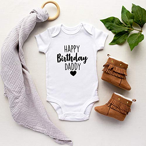 Printique Organic Cotton Baby Onesie “Happy Birthday Daddy” Infant Bodysuit, Soft Breathable Newborn Outfit, Unisex Baby Clothes, Snap Closure (Black - 0-3 Months) - Image 2