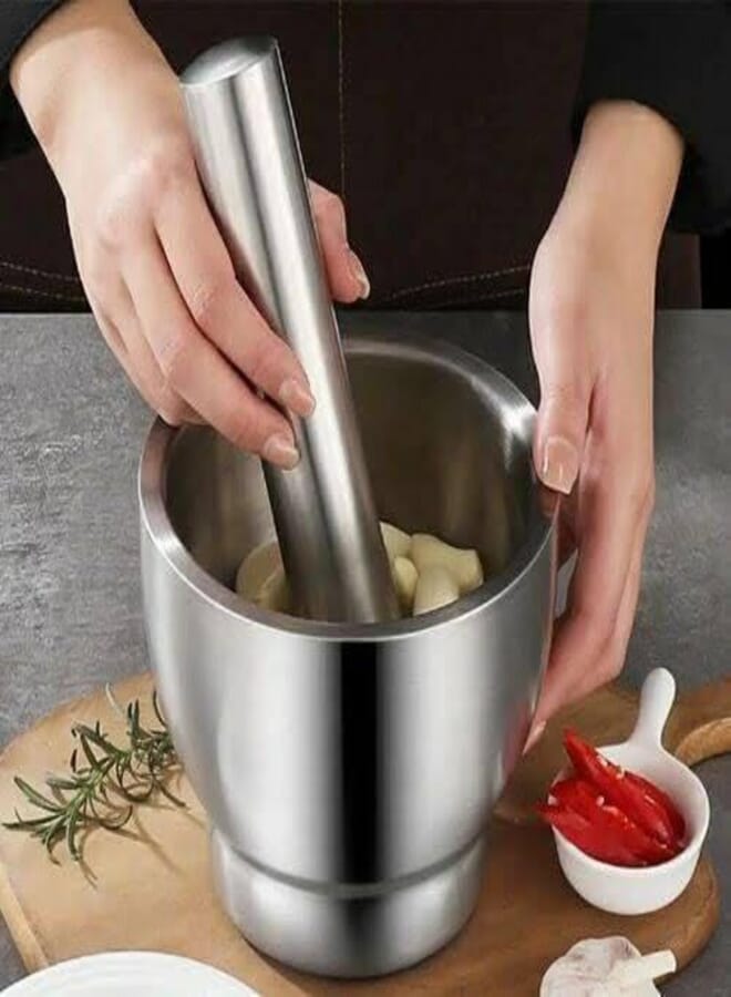 Generic Stainless Steel Mortar and Pestle Set, 304 Grade, Heavy Duty with Base .mk