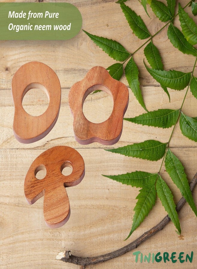 TINIGREEN Mushroom Mango Star Shaped Organic Neem Wood Teether Combo For Baby (Pack of 3),For Baby, Toddler - Image 3