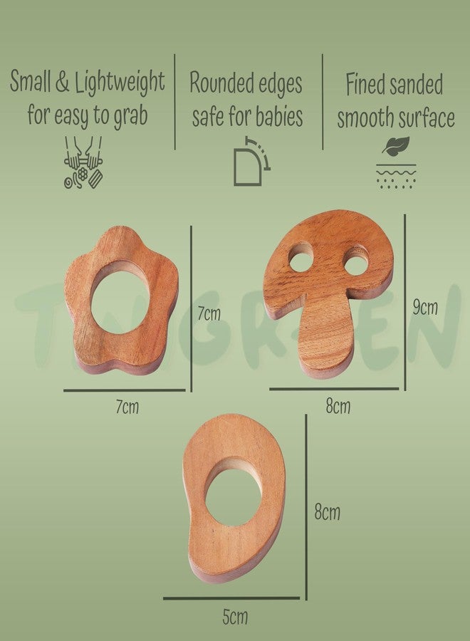 TINIGREEN Mushroom Mango Star Shaped Organic Neem Wood Teether Combo For Baby (Pack of 3),For Baby, Toddler - Image 2