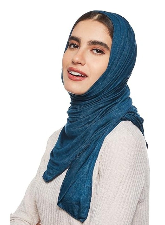 Dark Cerulean Jersey Stretch Shailah Hijab – Soft and Versatile Muslim Scarf and Shawl - Image 3