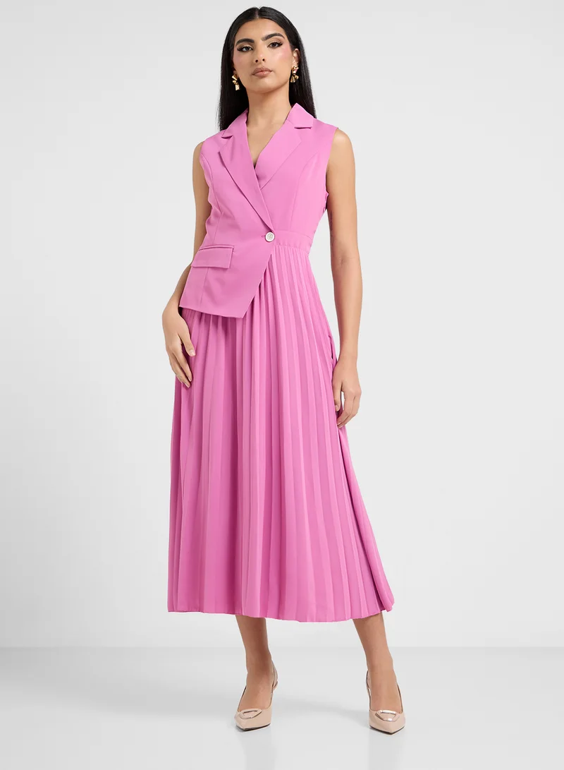 ELLA Sleeveless Blazer Dress With Pleats