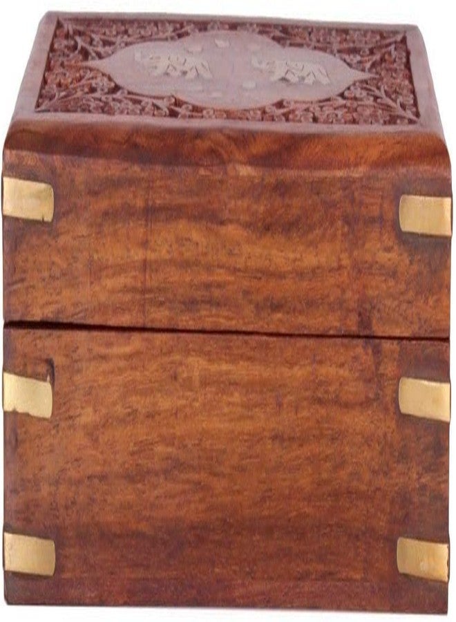 GURU JEE™ Indian Jewelry Holder Elephant Carving Wooden Jewellery Box With Brass Inlay Wooden Trinket Box Wood Jewelry Organizer Keepsake Box Treasure Chest Trinket Holder Storage Box - Image 5