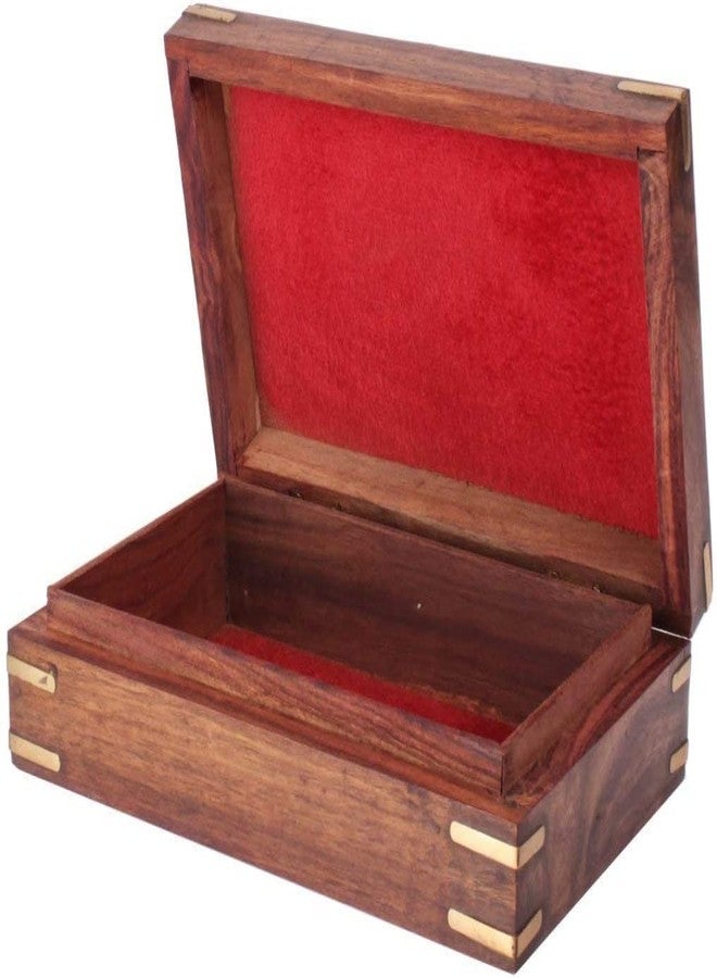 GURU JEE™ Indian Jewelry Holder Elephant Carving Wooden Jewellery Box With Brass Inlay Wooden Trinket Box Wood Jewelry Organizer Keepsake Box Treasure Chest Trinket Holder Storage Box - Image 2