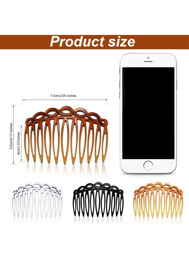 WILLBOND 16 Pieces Women Hair Comb Accessories French Hair Side Combs Plastic Twist Decorative Comb Hair Clips Bridal Wedding Veil Teeth Hair Combs for Girls (Black, Transparent, Light Coffee, Dark Coffee)  - Image 1