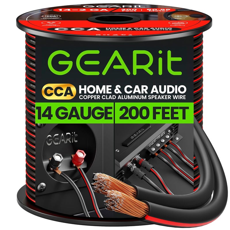 GearIT Speaker Wire 14 Gauge, Speaker Cable 200ft for Car Audio, Home Theater, CCA(Black) - Image 1