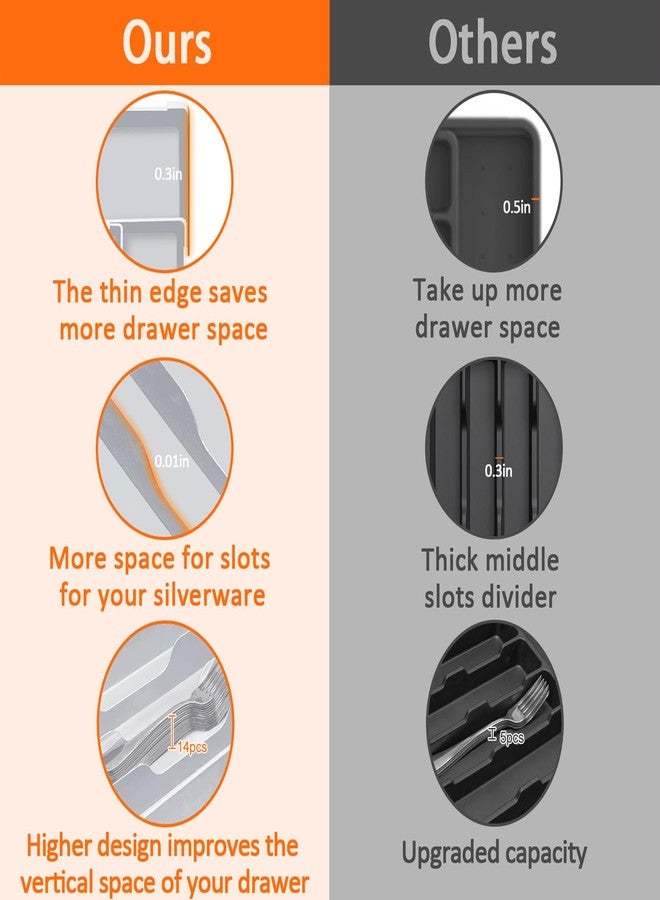 Spaclear Silverware Organizer for drawer - Adjustable Kitchen Drawer Organizer Utensil Drawer Organizer, Expandable Silverware Tray for Drawer Utensil Organizer for Forks, Knives, Grey - Image 3